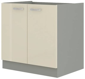 Dulap inferior de bucătărie sub chiuvetă Kelyn 80 ZL 2F BB (Crem lucios + gri). 1032741