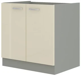 Dulap inferior de bucătărie sub chiuvetă Kelyn 80 ZL 2F BB (Crem lucios + gri). 1032741