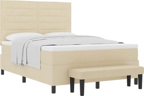 vidaXL Pat cu arcuri cu saltea cu headboard Crem 140 x 190 cm țesătură