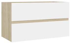 Dulap cu chiuveta incorporata, alb si stejar sonoma, PAL alb si stejar sonoma, 80 x 38.5 x 45 cm