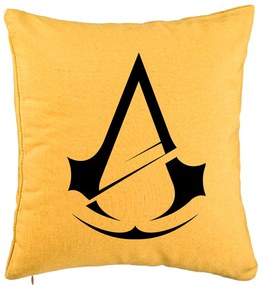 Perna Decorativa cu Assasin&apos;s Creed Fans 2, 40x40 cm, Galben, Husa Detasabila, Burduf