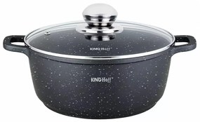 Oală cu capac 20 cm, 2.3L – Kinghoff KH 1593, cu strat marmură, neagră, compactă, ușor de curățat