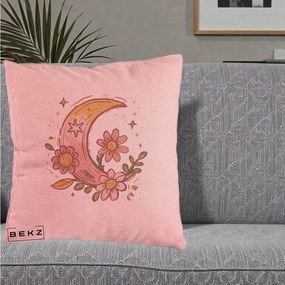 Perna Decorativa Luna Florala Boho, 40x40 cm, Roz, Husa Detasabila, Perna Inclusa, BEKZ®