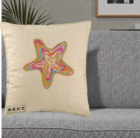 Perna Decorativa Stea de Mare Colorata Psiheledic, 40x40 cm, Bej, Husa Detasabila, Perna Inclusa, BEKZ®