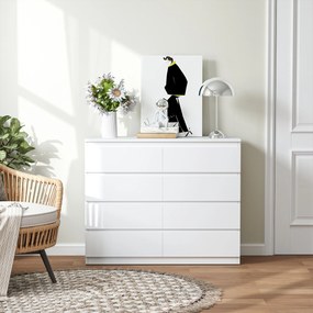HOMCOM Comodă 8 Sertare cu Mânere Canelate 120x39x100 cm Alb | Aosom Romania