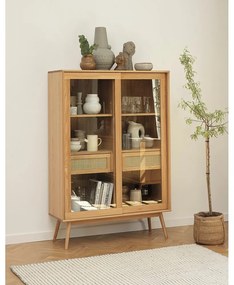 Vitrină în culoare naturală cu aspect de lemn de stejar cu ușă glisantă 110x160 cm Barrali – Unique Furniture