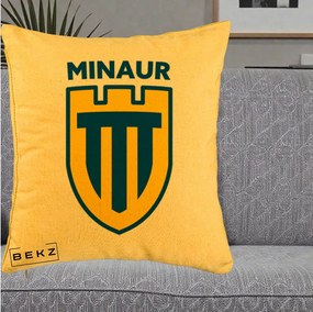 Perna Personalizata Minaur Baia Mare Fotbal, 40x40 cm, Galben, Husa Detasabila, Perna Inclusa, BEKZ®