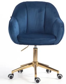 HR2055K Scaun Bleumarin din Catifea cu Bază Aurie