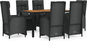 vidaXL Set mobilier de grădină cu perne, 7 piese, negru, poliratan
