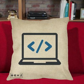 Perna Personalizata Laptop Cod HTML, 40x40 cm, Crem, Husa Detasabila, Perna Inclusa, BEKZ®