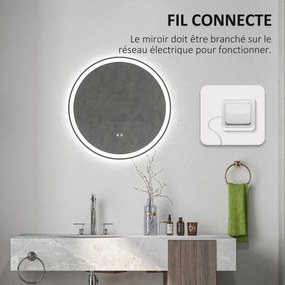 kleankin Oglindă rotundă luminoasă LED de baie Ø 70 cm murală cu iluminare 3 culori comutator tactil 23W alb argintiu | Aosom Romania