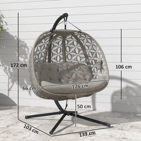Outsunny Fotoliu suspendat cu cadru pentru 2 persoane pliabil coș suspendat cu pernă groasă suporturi pentru băuturi centură de siguranță | Aosom Romania