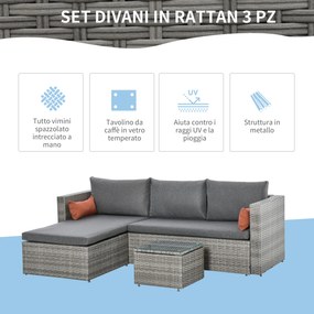 Set de mobilier de gradina Outsunny 3 piese Rattan PE, gri | Aosom RO