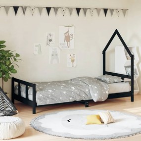 834569 vidaXL Cadru pat pentru copii, negru, 90x200 cm, lemn masiv de pin