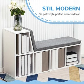 HOMCOM Bibliotecă Modulară cu 5 Rafturi Deschise și 2 Perne, Mobilier pentru Living, Dormitor și Birou, Gri Alb | Aosom Romania