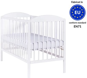 Patut din lemn masiv 120x60 cm Kidizi Orella alb, reglabil pe 3 nivele, certificat EN71