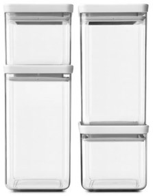 Set 4 borcane pentru depozitare Brabantia Tasty+ 1001159, 700/1.6l, Stivuibile, Transparent/Gri deschis
