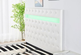 Pat Tapitat Catifea cu Iluminare LED, Somiera si Saltea Inclusa ,   Alb 160x200 cm   Cod FB-18