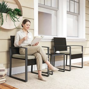 Outsunny Set de grădină din ratan PE pentru 2 persoane, masă de grădină cu 2 scaune, blat din sticlă securizată, maro | Aosom Romania