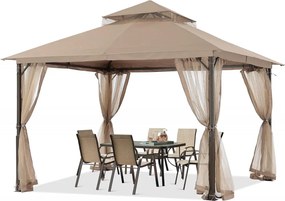 ABCCANOPY Foișor de gradina 3.3x3.9 m - Foișor exterior cu cadru din oțel și plasă de țânțari pentru gazon, curte, grădină, terasă, Kaki