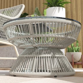 Outsunny Masă de cafea de grădină rotundă, masă auxiliară din rattan și blat de sticlă temperată Ø 60 x 37H cm | Aosom Romania