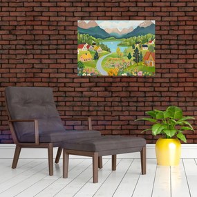 Tablou pe sticlă - Sat în Munți (70x50 cm)