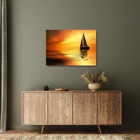 Tablou pe sticlă - Sailboat la apus de soare (70x50 cm)