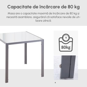 HOMCOM Masă Bucătărie pentru 4 Persoane din Metal și Sticlă Securizată, 75x75x75 cm, Gri | Aosom Romania