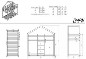 Pat pentru copii în culoare naturală de tip casă/supraetajat cu somieră 90x200 cm DMPN – Adeko