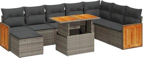 vidaXL Set canapele grădină cu perne 9 piese gri poliratan/lemn acacia