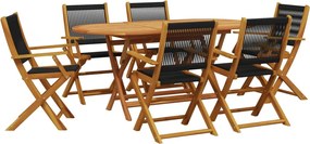 vidaXL Set mobilier de grădină 7 piese polipropilenă neagră/lemn masiv