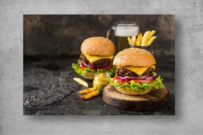 Tapet Premium Canvas - Burgeri cu cartofi prajiti si halba de bere