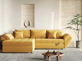 Colțar extensibil dumonde cu ladă de depozitare si sezut confortabil din spuma high-density, Loana Royal Muștar 270x185 cm