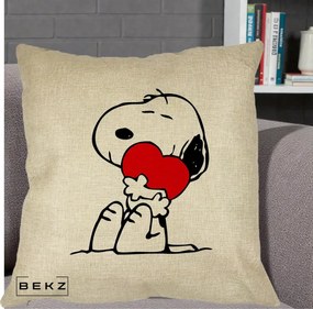 Perna Personalizata Snoopy cu Inima, 40x40 cm, Crem, Husa Detasabila, Perna Inclusa, BEKZ®