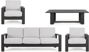 Set mobilier de gradina, 4 piese, metal, gri / negru, Baltic Bizzotto