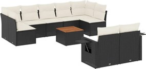vidaXL Set canapele de grădină cu perne, 10 piese, negru, poliratan