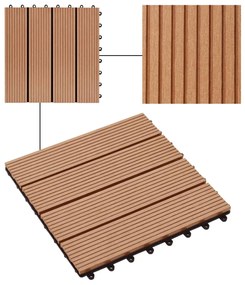 Placi podea, 11 buc., culoare tec, 30 x 30 cm, WPC, 1mp Culoarea lemnului de tec, 11, Model 1