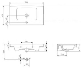 Lavoar baie incastrat alb 80 cm Cersanit Crea 805x455 mm