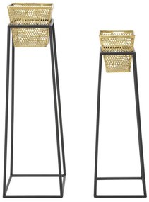 Set 2 suporturi pentru ghivece aurii/negre din metal, 23 - 20 cm, Square Mauro Ferretti