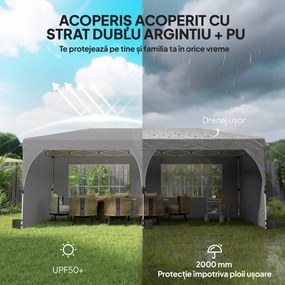 Outsunny Foișor 3x6 m Pliabil Tip Pop-Up cu Înălțime Reglabilă, Pereți Laterali, Benzi Reflectorizante, Saci de Nisip, Geantă de Transport, UV50+, pentru Camping, Petreceri, Gri Deschis | Aosom Romania