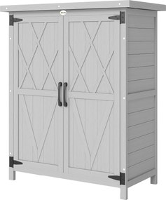 Outsunny Adăpost de grădină dulap 3 rafturi 2 uși acoperiș din tablă galvanizată etanș lemn masiv 75 x 40 x 90 cm gri | Aosom Romania