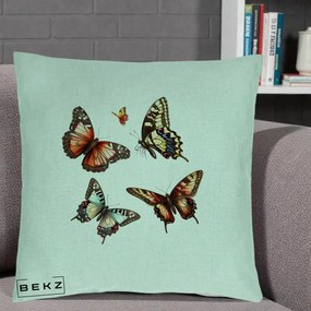 Perna Decorativa Colectie Fluturi Multicolori, 40x40 cm, Verde Menta, Husa Detasabila, Perna Inclusa, BEKZ®