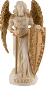 Mini statueta Arhanghelul Mihail, finisaj alb marmura si auriu, 9 cm