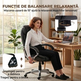 HOMCOM Scaun Birou Ergonomic Rotativ din Piele PU, Funcție Legănare, Înălțime Reglabilă, Capacitate 120kg, Negru | Aosom Romania