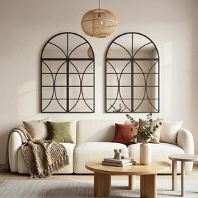 HOMCOM Oglindă de perete arcuită 80 x 120 cm, set de 3 bucăți, oglindă tip vitraliu în formă de fereastră, sticlă securizată și metal, negru | Aosom Romania
