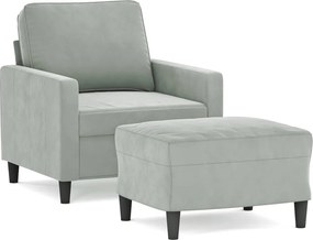 vidaXL Fotoliu canapea cu taburet, gri deschis, 60 cm, catifea