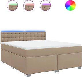 vidaXL Pat box spring cu saltea, cappuccino, 180x200cm piele ecologică