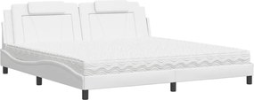 vidaXL Pat, Viana, cu saltea, alb, 200x200 cm, piele ecologică
