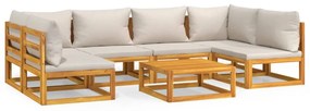 3155298 vidaXL Set mobilier grădină, perne gri deschis, 7 piese, lemn masiv