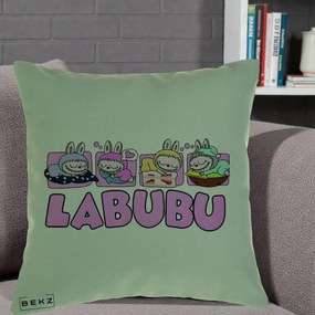Perna Personalizata Labubu Sleeping Quad, 40x40 cm, Verde, Husa Detasabila, Perna Inclusa, BEKZ®